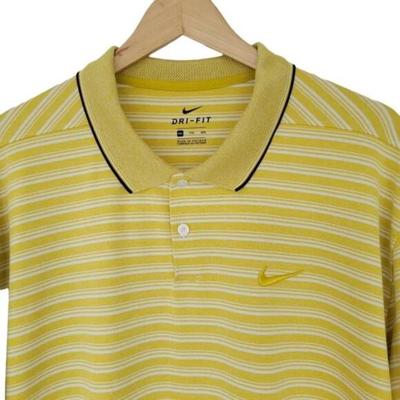 Nike Dri Fit Striped Polo Shirt Yellow White Men Size 2XL Golf Activewear - Picture 2 of 14
